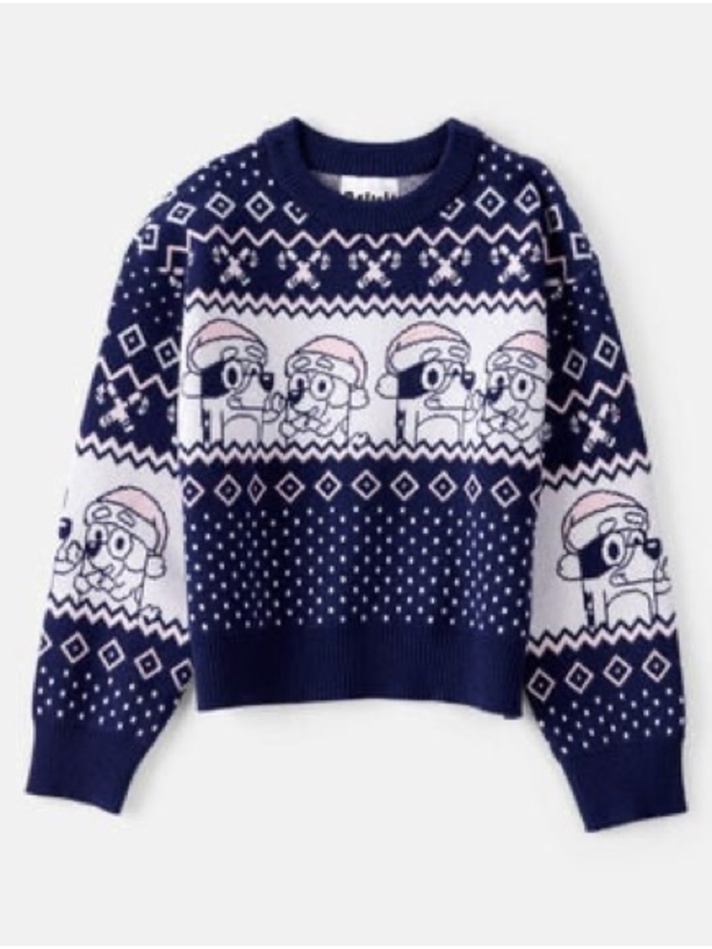 Carters • NWT Navy Holiday Cartoon Sweater with Pink Accents